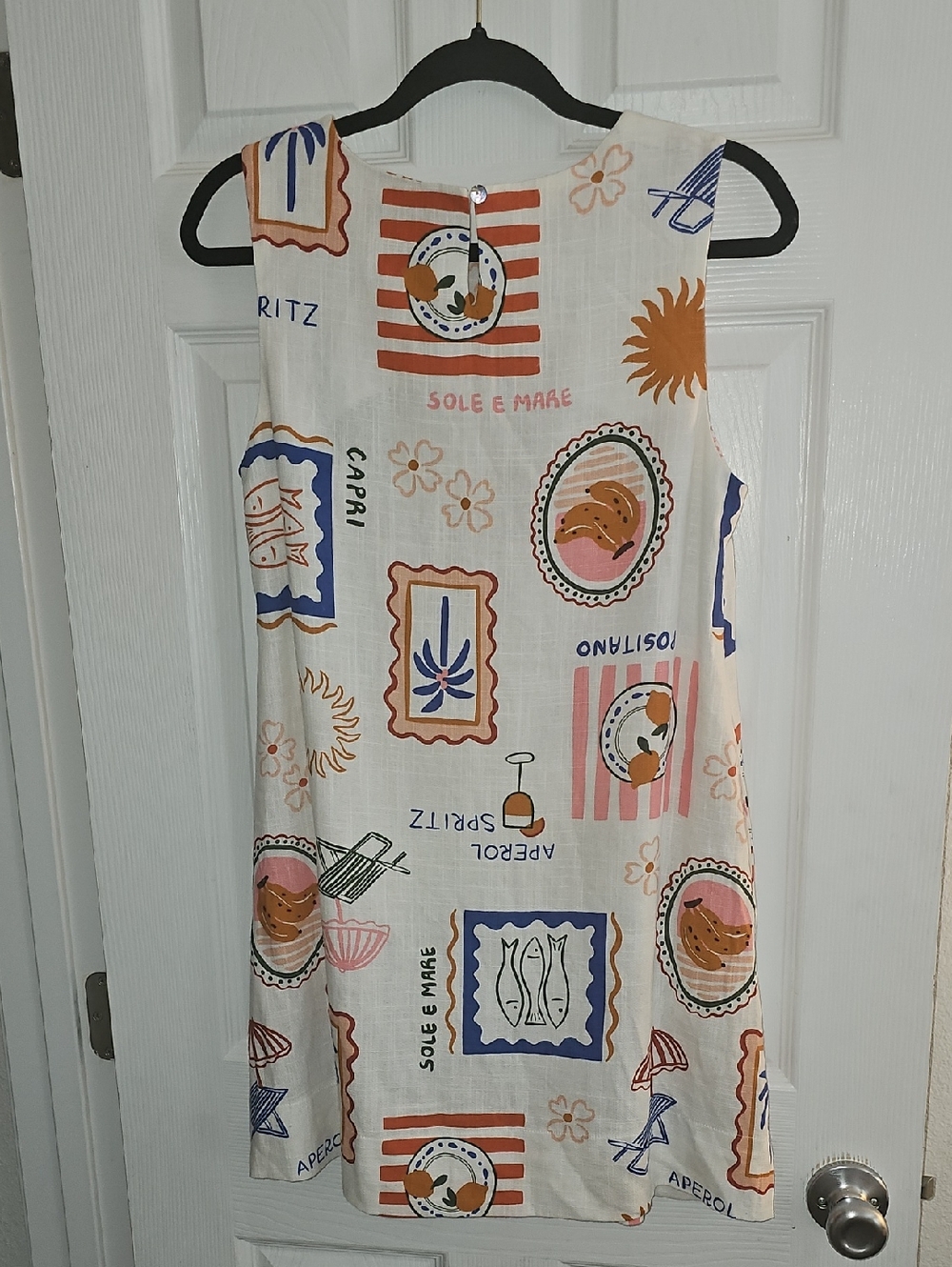 PAPER HEART Sleeveless Printed Shift Dress in Cream with Coral & Navy Motifs - Picture 4 of 6